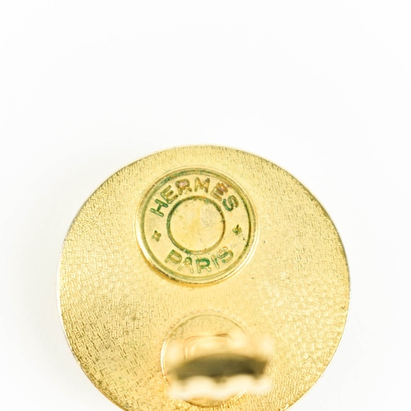 HERMES: Gold Metal "Hermes Paris" Logo Earrings MM - Picture 7 of 8